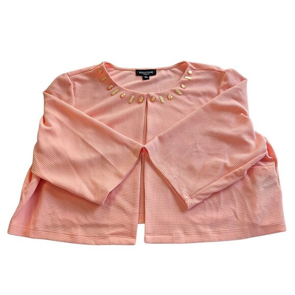 PERCEPTIONS Woman Textured Peach Cropped Embellished Cardigan Blazer Size 3X - Picture 5 of 6